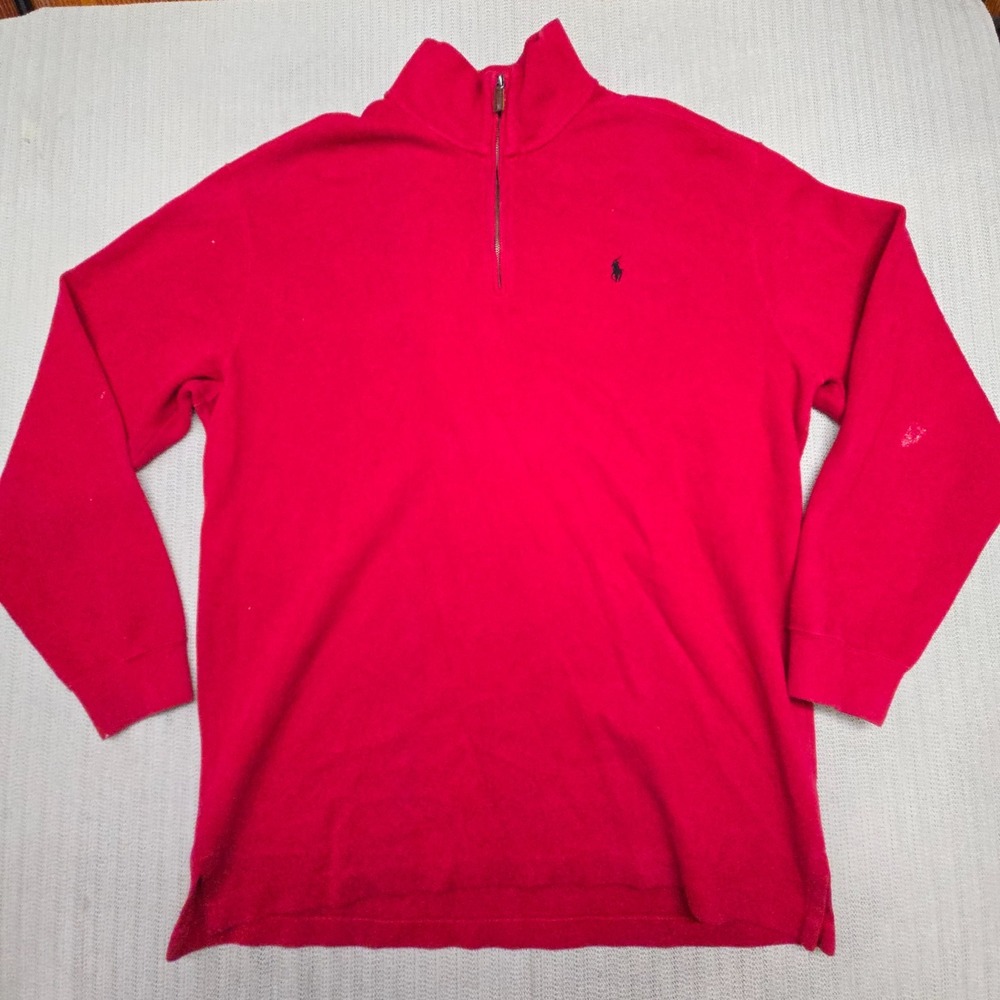 Polo Ralph Lauren Sweater Mens XLT Tall Red 1/4 Zip Mock Neck Sweatshirt Pony
